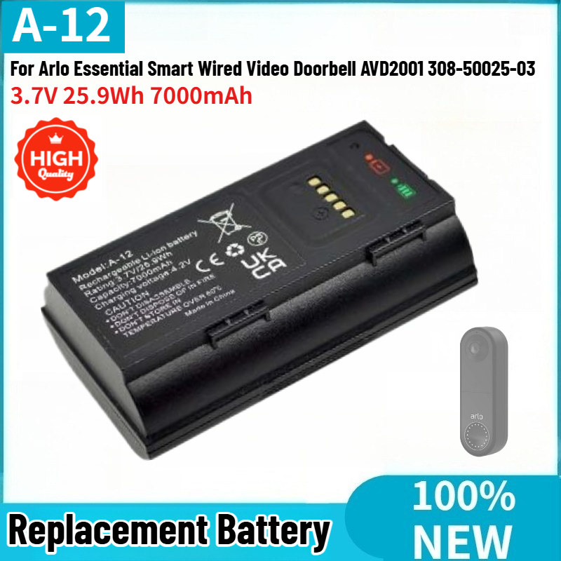 Home Security Essential - A-12 Yüksek Kaliteli Pil 3.7V 25.9Wh